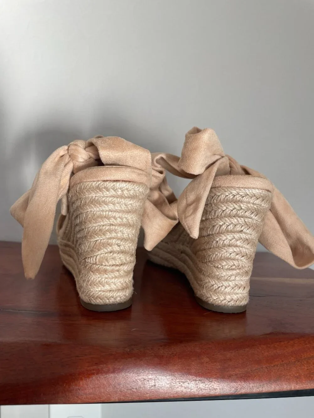 DREAM PAIRS Womens Open-Toe Espadrilles Wedges Tie Up Ankle Strap (Nude Color)
